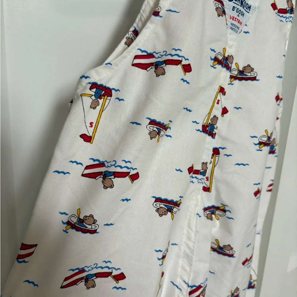 OshKosh B'gosh White Overalls with Red and Blue Boat Print